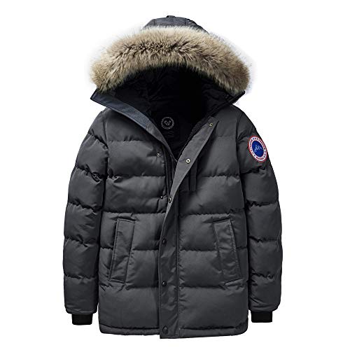 Men's Winter Coat Water-Repellent Windproof Fur Hooded Thicken Long Parka Puffer Jacket (Gray-1, L) #TOP1