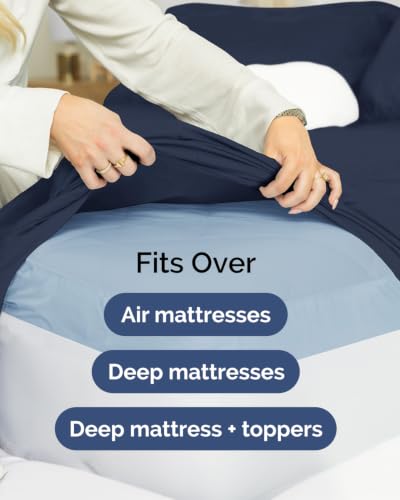 Image of CGK Linens 2 Pack Extra Deep Cal King Fitted Sheets - Navy Blue