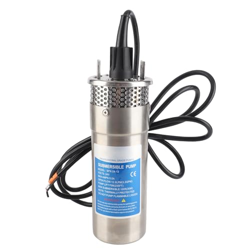 24V Submersible Well Water Pump, 5A 12LPM Maximum Flows Solar Booster Pump Multiple Power Supplies Deep Well Pump Stainless Steel Water Pump