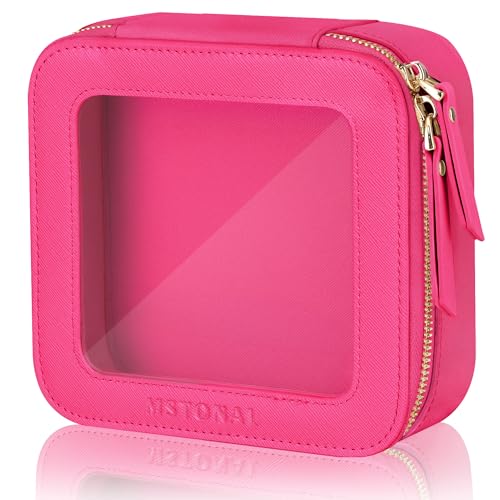 MSTONAL Small Clear Makeup Bag for Purse, Travel Cosmetic Case, Hot Pink