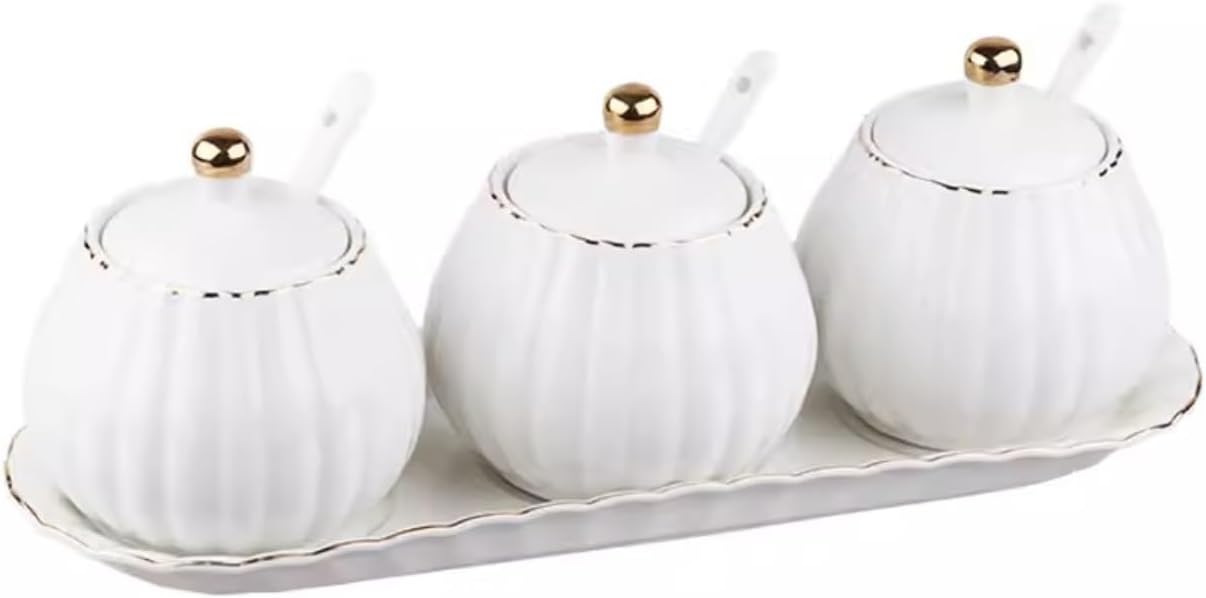 Condiment Set Seasoning Box Condiment Jar Ceramic Spice Jars Set With Lid Spoon And Tray Seasoning Jar Set Home Storage Seasoning Box Salt Jar Set Kitchen Salt and Sugar Container Sets Condiment Pot (