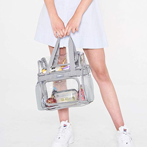 Heavy Duty Clear Lunch Tote Stadium Bag Correctional Officers Approved Crossbody Diaper Travel Makeup Cosmetic Bag for Work NFL Football NCAA Basketball PGA NASCAR Concerts (Gray, 12 x 6 x 12)