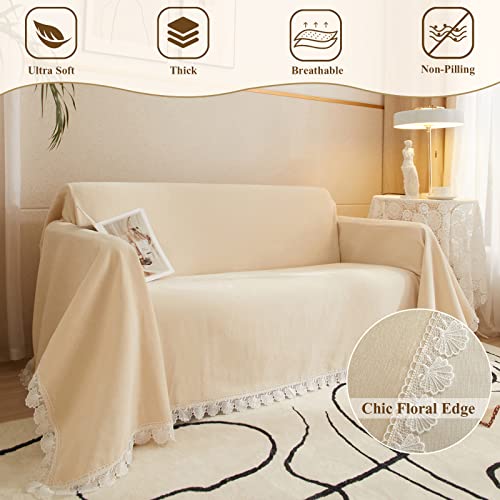 Eavd Boho Couch Cover Sectional Couch Covers L Shape Durable Chenille Couch Cover With Lace Edge Solid Beige Couch Covers Dog Sofa Protector For Couch Covers For Living Room 71"X118" #TOP1