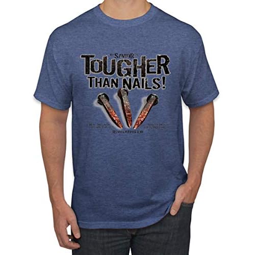 My Savior is Tougher Than Nails Bible Verse | Mens Inspirational/Christian Graphic T-Shirt, Vintage Heather Blue, Small