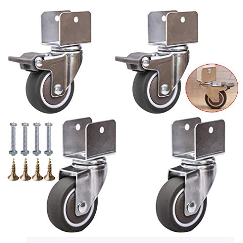 dcIustfHE 1.5In/38Mmer Wheels, U-Shapednitureer,Rubber Swivelor with Brakes, Replacement Wheels, 75Kg Load Capacity, Hardware Parts, Set of 4/2 Swivel 2 Brakes/25Mm