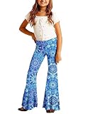 Hippie Bell Bottom for Girl Floral High Waist Flared Pants Cosplay Legging Pants 7-8 Years Blue
