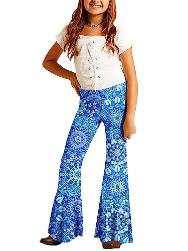 Deerose Girls Bell Bottom Floral Print Stretch Hippie Pants High Waist Flare Pants 5-14 Year