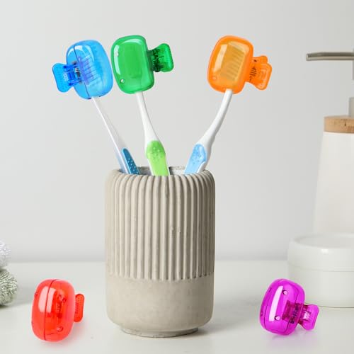 Atiloy 6 Pack Toothbrush Covers Portable Toothbrush Protector Coverings Clips Toothbrush Storage Head Cover Cap for Kids Bathroom Home Travel Toothbrush Case - Thumbnail 5