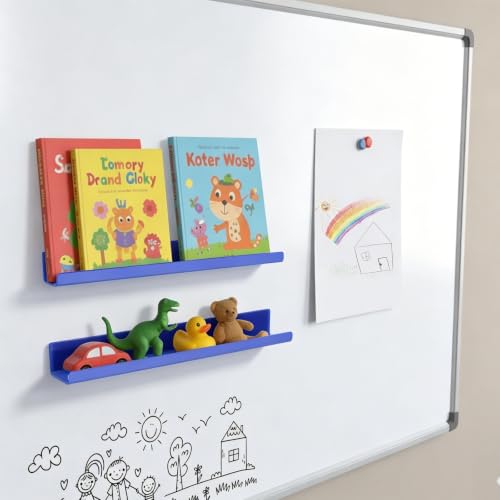 Image of 2 Pack Magnetic Book Shelf - Acrylic Reusable Display Panel for Whiteboards, Classrooms & Home, Adhesive-Free Storage with 11lb Capacity (Blue)