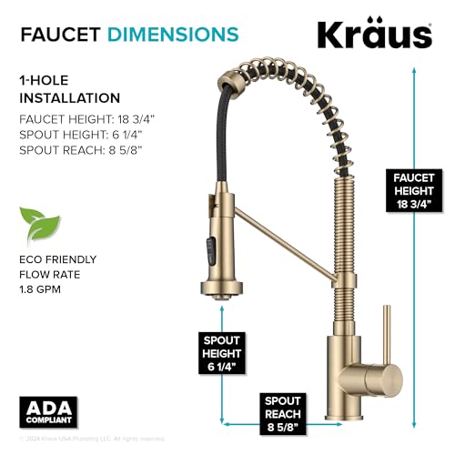 KRAUS Bolden Commercial Style Pull-Down Kitchen Faucet and Purita Water Filter Faucet Combo in Spot Free Antique Champagne Bronze, KPF-1610-FF-100SFACB by Kraus - Image 6