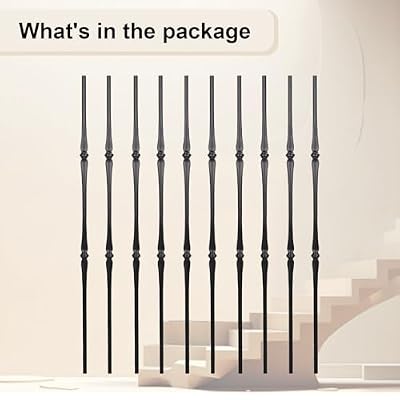 10-Pack Iron Balusters for Staircase,Hollow Premium Spoon Stair Balusters,Satin Black Balusters for Staircase Interior,5/8 Round x 44 Long