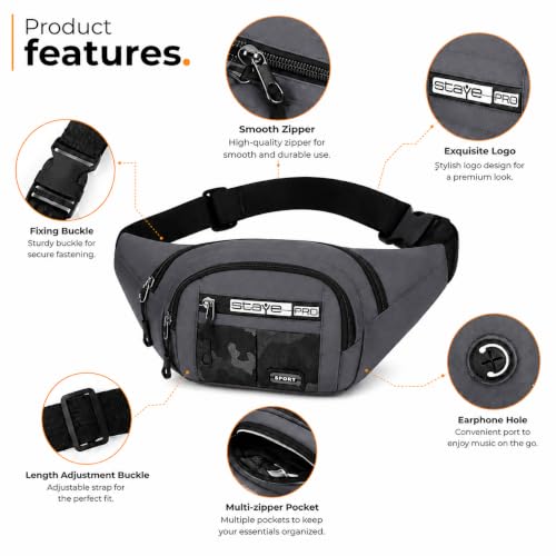 Image of Waist Bag for Man & Woman | Travel Handy Hiking Running Pouch with Zipper | Adjustable Strap Fanny Pack for Documents Money Card Phone Earphone (Charcoal Grey)