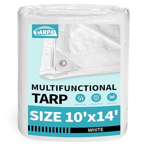 TARPAL 10x14 Feet White Tarp Waterproof Lightweight tarps Multipurpose Protective Cover All Purpose Poly Tarps Cover for Firewood,Boat,Pet House,Roof Waterproofing