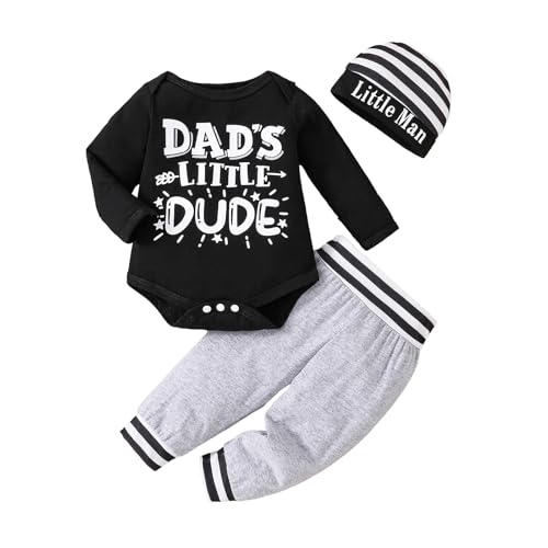 Image of MVUOCR Toddler Baby Boy's Outfits Fall Clothes Set Print Long Sleeve Pants Sets and Hat Soft Baby Coming Home Hospital Romper