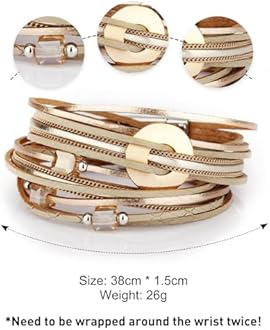 Fesciory Leather Wrap Bracelets for Women, Boho Leopard Multi-Layer Crystal Beads Cuff Bracelet Jewelry