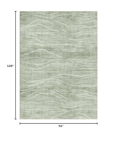 Image of WITSHOCK Washable Rugs 8x10 Modern Area Rugs, Thin Rug for Living Bedroom Dining Room Nursery Kitchen Office, Wave Striped Rugs Indoor Carpet Soft Non Slip Stain Resistant Home Decor, Sage Green