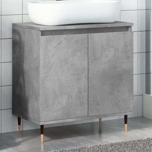 Runheo Armario de baño gris hormigón, 58 x 33 x 60 cm, material de madera, armario bajo con puertas, armario alto para lavabo, resistente a la humedad, estable
