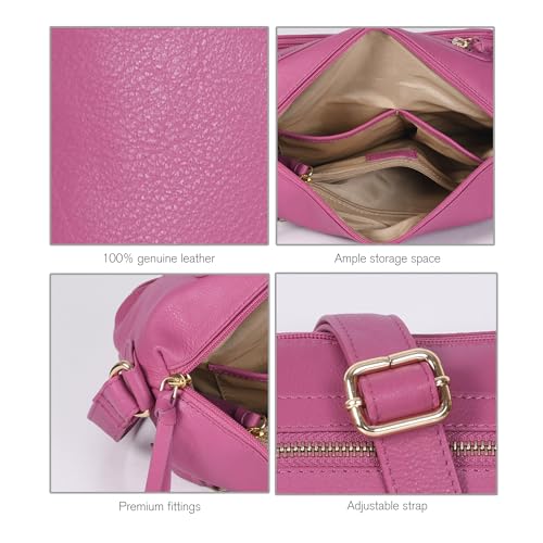 Image of Oak Leathers Women's Crossbody Bag - Genuine Leather Crossover Shoulder Purse With Adjustable Sling Strap - Medium Size