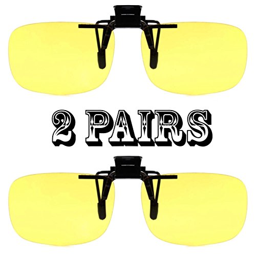 KISS 2 Pairs Yellow Rectangle Lens Clip On Flip Up Day Night Driving Sunglasses