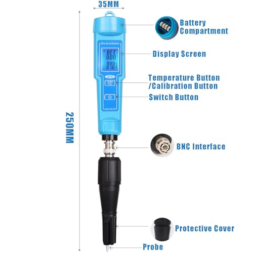 Hogar y Cocina, medidor Profesional de pH y Temperatura con Pantalla LCD y calibración automática, medidor Digital de acidez y pH para Laboratorio, me
