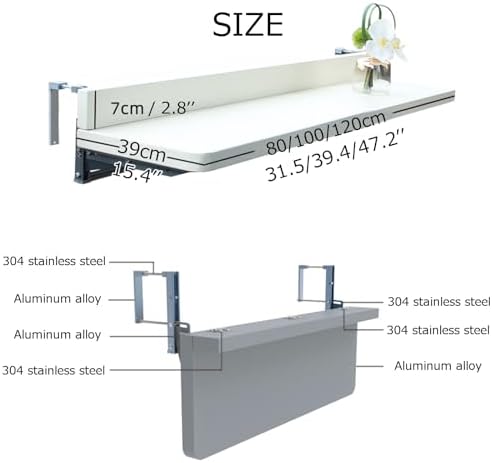 Multifunctional Folding Balcony Table Wall Mounted Railing Bar Table for Indoor & Outdoor Use Space Saving Black Garden Patio Table