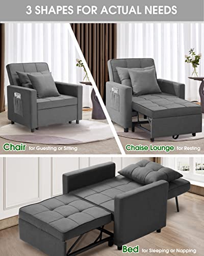 Xspracer Convertible Chair Bed, Sleeper Chair Bed 3 In 1, Adjustable Recliner, Armchair, Sofa, Bed, Fleece, Dark Gray, Single One #TOP4
