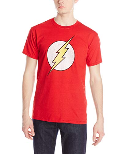 DC Comics Men's The Flash Distressed Logo T-Shirt, Red, Small