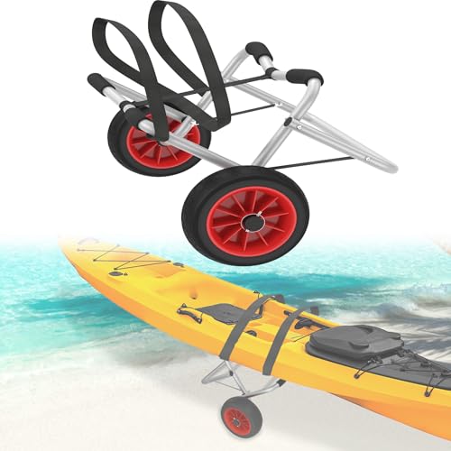 Yunvin Kayak Trolley Foldable Aluminium Canoe Trolley with PU Wheels & 3 m Webbing Straps up to 100 kg Load Capacity Boat Carrier for Carrying Canoe Kayak Boat Surf
