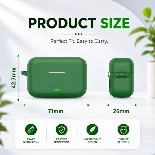 Image of Silicone Case for Realme Buds T500 Pro TWS Earbuds | Shockproof 360 Protective Cover | Heavy-Duty Carabiner Clip | LED Visible | Soft Anti-Slip & Lightweight Case (Green)