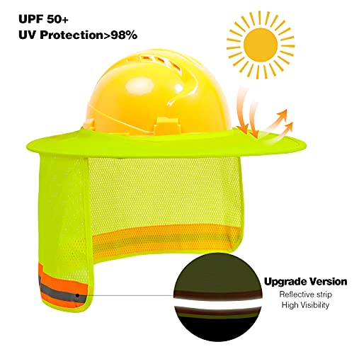 Tccfcct Hard Hat Sun Shade, Full Brim Mesh Neck Sun Shield, High Visibility Sun Visor Neck Protection And Bandana Headband Face Scarf, Hard Hat Accessories, Hard Hat Not Included, 2 Packs, Yellow #TOP2