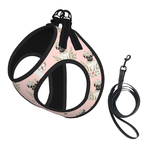 Reflective Dog Harness with Dual Clips & Floral Design