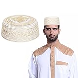 Mens Muslim Hat Islamic Prayer Cap, Muslim Eid Prayer Embroidered Kufi Fat Ramadan Mosque Arab Indian Prayer Cap Gold
