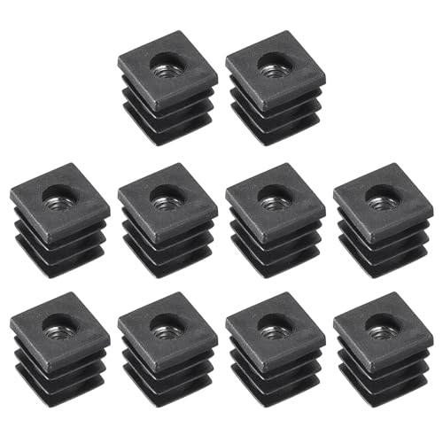 Image of uxcell 10Pcs Inserts for Square Tubes with M6-1.0mm Thread, for 0.63 inchx0.63 inch OD Square Tube, Black Plastic Plug Caster Insert Chair End Caps Furniture