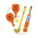 PRAPTI MART Superb Combo Plastic BAT-Ball Racket & Hockey for Kids Indoor Outdoor Toys Age 2 Year Plus