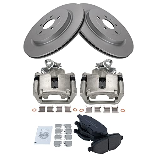 Image of TRQ Rear Brake Pad and Rotor Set Ceramic G Coated Rotors Calipers