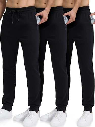 Sweatpants for Men Premium Cotton 3 Pack Joggers Fleece Track Sweat Pants
