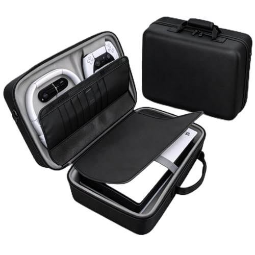 Rightsure PS5 Slim Carrying Case, EVA Hard Shell Travel Bag with Double Dividers, Waterproof, Compatible with PS5 Slim Console, Dual Controllers & Accessories (Black)