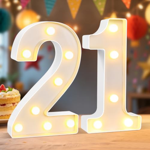 LED Light Number 21, Light Up Marquee Number 21 Lights for 21 Birthday Party Decoration Wedding Anniversary Backdrop Wall Table Home Decor