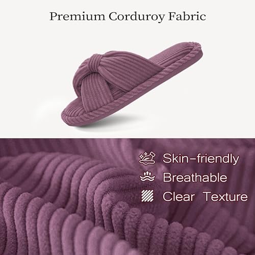 Image of IPSAE House Slippers for Woman Memory Foam Open Toe Slippers Corduroy Cross Bow Womens Slipper Slides Comfy Indoor Bedroom Slip On Shoes