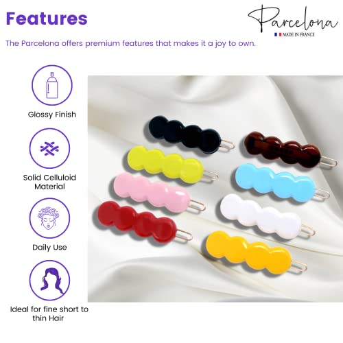 Parcelona French Circle Scallop Small 1 1/2” Celluloid Hair Slide Clips Women Hair Accessories, Made In France(8 Pcs) #TOP1
