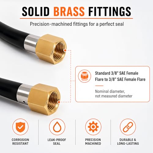 Image of Wadoy RV Propane Hose Connector Assembly 3 Foot - 3 /8 inch Female Flare x 3 /8 inch Female Flare Quick Connect Hose 59913 (Total length 3.28ft)