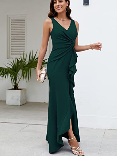 Image of FQA Formal Evening Dresses for Women Elegant Evening Party Prom Dress Long Sexy V Neck Sleeveless Split Wrap