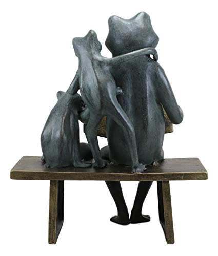 Ebros Gift 15.5" Tall Aluminum Metal Whimsical Frog Tales Daddy Frog Reading Story Book To Kids On Park Bench Garden Statue Family Of Frogs Patio Pool Pond Decorative Sculpture Feng Shui Zen Accent #TOP5