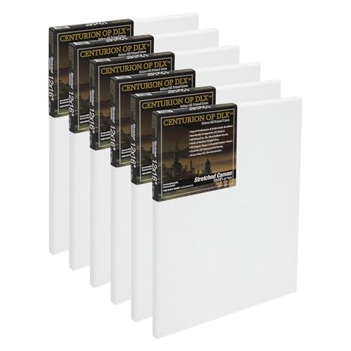 Centurion Deluxe Professional Oil Primed Linen Stretched Canvas, 11oz Linen, 12x16 - Box of 6, 0.67" Deep Canvases, Kiln-Dried Stretchers, Back Stapled, Premium Medium Weight Canvas for Oil Paintings