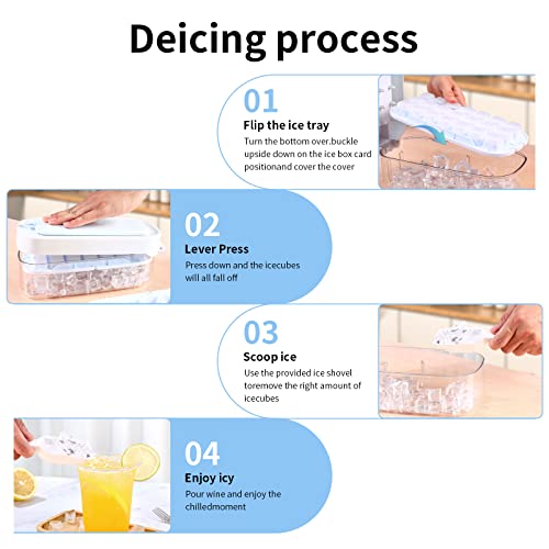 Ice Cube Tray With Lid And Bin,Ice Trays For Freezer With Ice Scoop Storage Space For Cocktail Freezer Chilled Drink (Blue) #TOP5