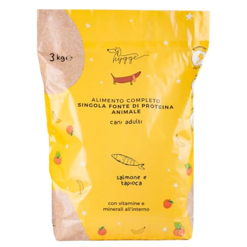 Crocchette Cani Monoproteiche Salmone Riso e Tapioca | 3Kg Croccantini Cani Adulti taglia Medio Grande | Mangime LOW GRAIN Secco Naturale per Cane | Prodotto in Italia | Hygge Dog