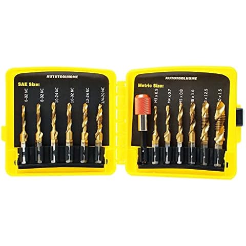 AUTOTOOLHOME Titanium Combination Drill Tap Bit Set 13PCS SAE and Metric Tap Bits Kit for Screw Thread Drilling Tapping Deburring Countersinking Cover