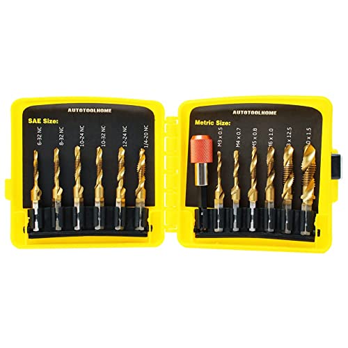 13 Pack Titanium Drill Tap Bit Set, SAE Metric Tap Drill Bits for Metal by AUTOTOOLHOME - Used condition - US$18.90