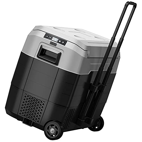 Portable Car Freezer with Wheels, 52 Quart Car Refrigerator with Telescopic Handle, -4°F~50°F 12V/24V RV Fridge Cooler Compact Compressor Fast Cooling,Indoor Outdoor Use for Car,Truck,Camping,Home