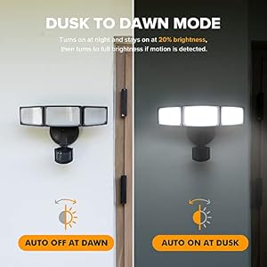 LUTEC 72W 7500LM LED Security Lights Motion Sensor Light Outdoor, 5000K Daylight, IP65 Waterproof, Dusk to Dawn, 3-Head Motion Detected Flood Light for Garage, Yard, Porch(Black) — photo 5 of 6